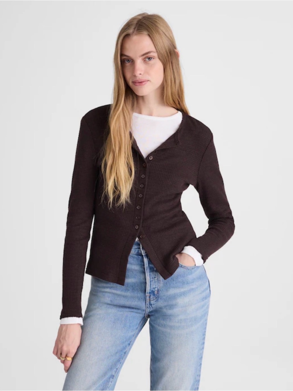Madewell Waffle-Knit Cutaway Crewneck Cardigan midnight olive XS nwt